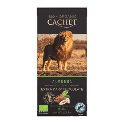 Afbeelding cachet puur 72% amandel 90gr