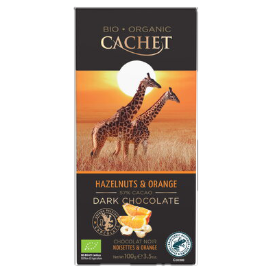 Afbeelding cachet puur 55% hazelnoot appelsien 90gr