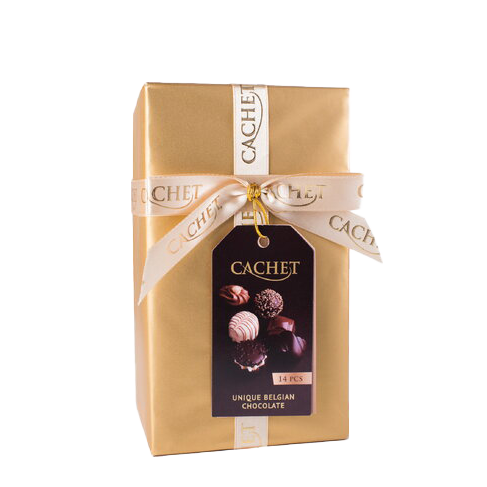 Afbeelding cachet pralines gift ballotin goud 200gr