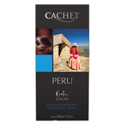 Afbeelding cachet puur 64%  peru 100gr